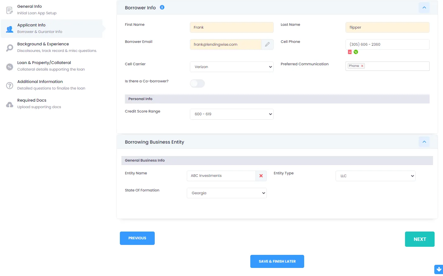 LendingWise multi-step loan application webform